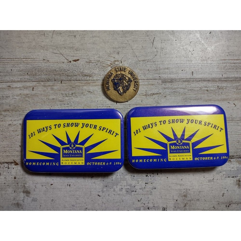 Lot of 3 Vintage Montana State University MSU Pins Bobcats Alumni Bozeman 1994